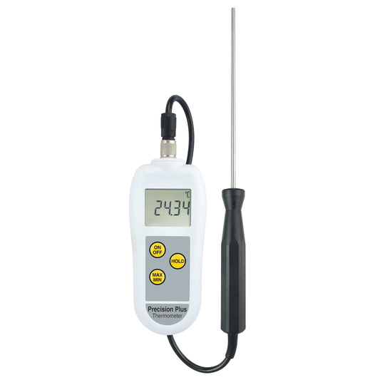 Un Thermomètre haute précision Precision Plus avec certificat UKAS de Thermometre.fr sur fond blanc.