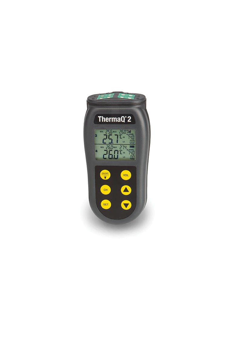 un Thermomètre à quatre canaux ThermaQ 2 de Thermometre.fr sur fond blanc.