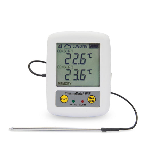 un thermomètre numérique Thermometre.fr sur fond blanc.