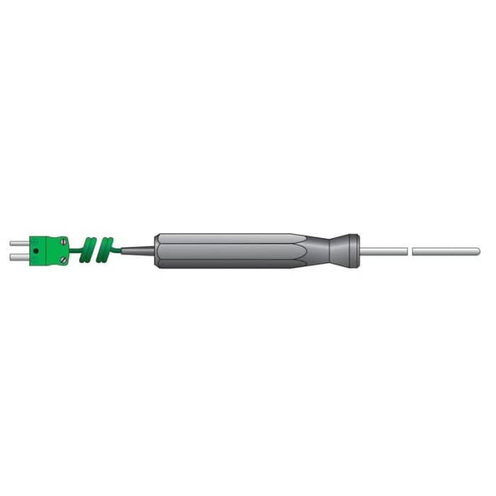 Une sonde verte haute température 3x130mm avec un fil attaché, mesurant la haute température.