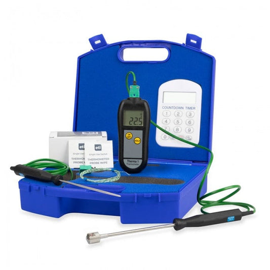 Un Kit de thermomètre bleu pour le contrôle de la légionellose de Thermomètre.fr.