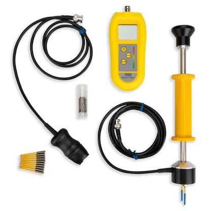 Un Thermomètre.fr jaune Kit humidimètre pour artisan et professionnel avec fils pour mesurer l'humidité dans les matériaux de construction.