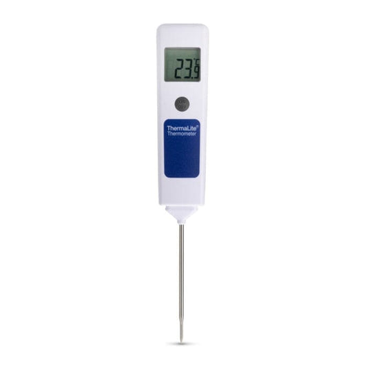 Un NOUVEAU Thermomètre à sonde alimentaire ThermaLite de Thermometre.fr sur un fond blanc.
