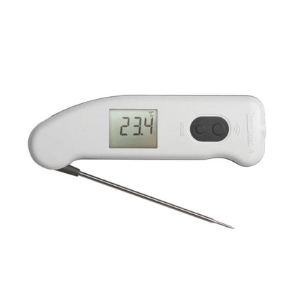 Un thermomètre numérique Thermomètre.fr sur fond blanc avec fonction infrarouge.