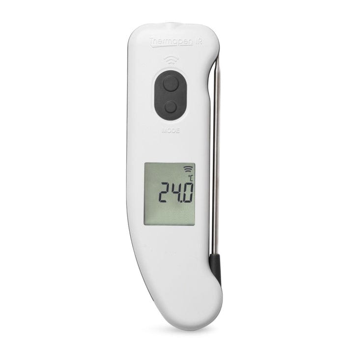 Un thermomètre numérique Thermomètre.fr avec un mode infrarouge sur fond blanc.