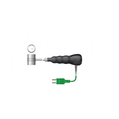 Une Sonde de débit étanche verte avec un cordon attaché, utilisée pour mesurer la température de Thermometer.fr.