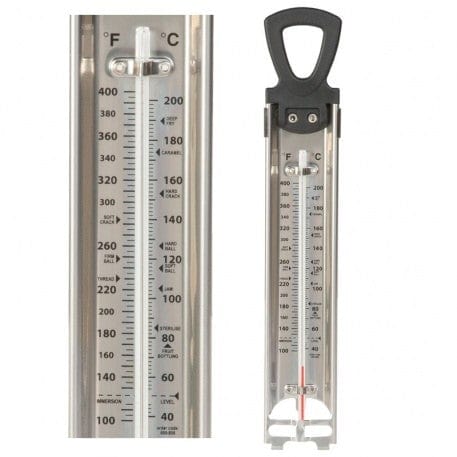 un thermomètre Thermometre.fr avec une poignée et un thermomètre Thermometre.fr sur fond blanc.